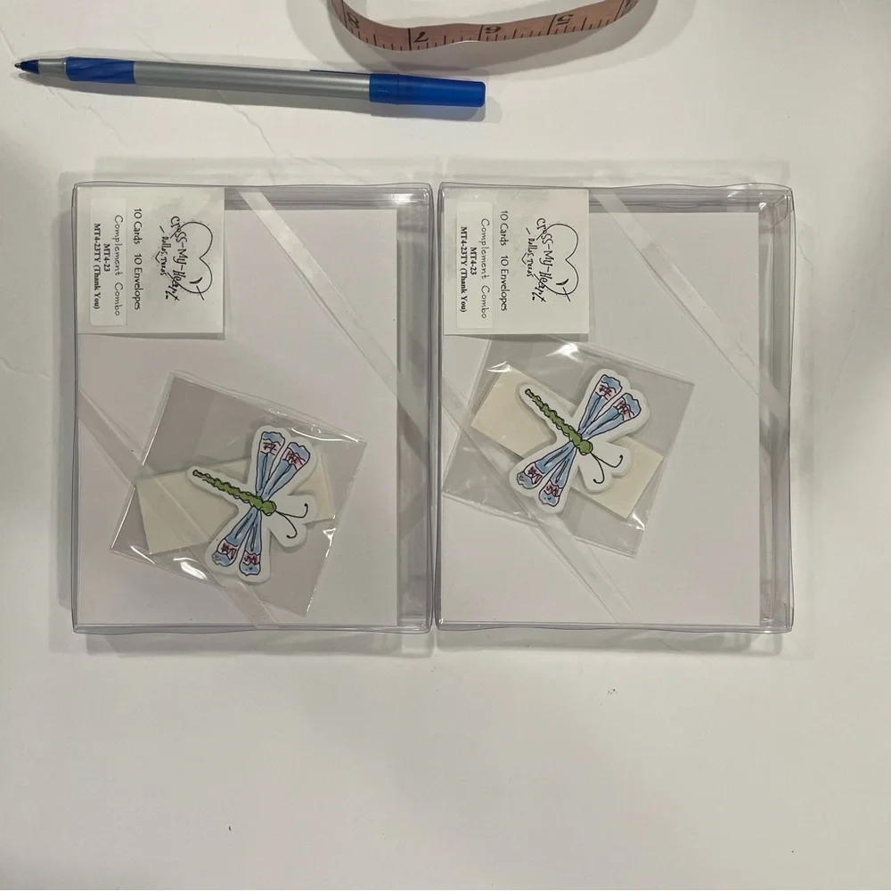 Cute Green white striped dragonfly notecards new in box 2 sets of 10 4.25 x 5.5”